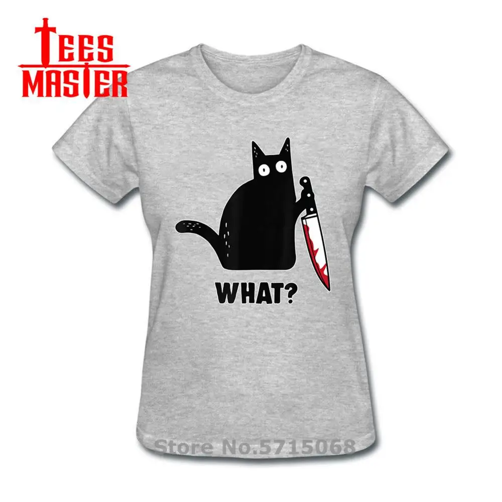 Черная кошка с нож женская футболка новинка моды убийственная и изображением