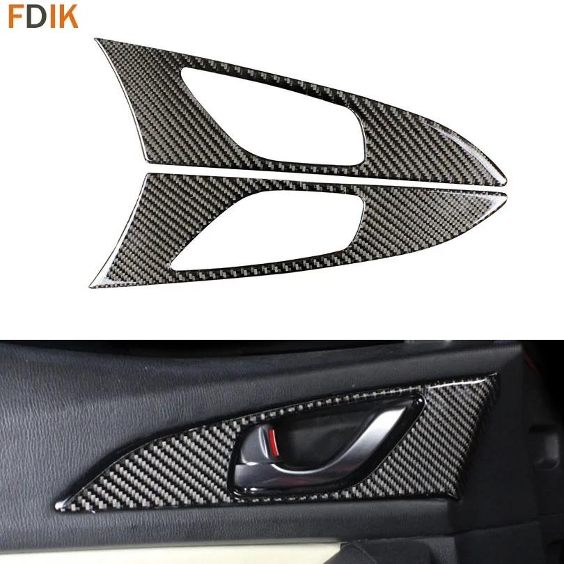 

Спортивная настоящая карбоновая внутренняя дверная ручка Накладка крышка рамка, Украшение Аксессуары для Mazda 3 Axela M3 2017 2018 2019
