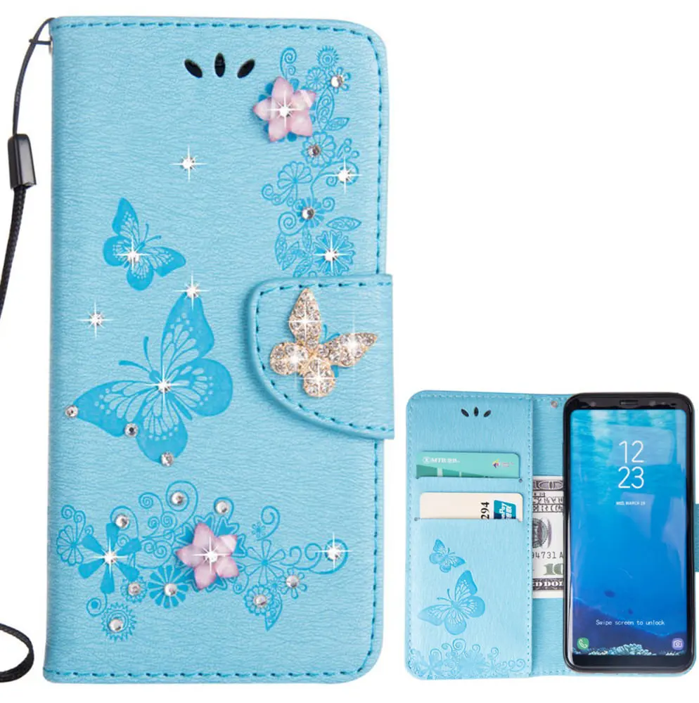 Кожаный чехол книжка LAPOPNUT с бабочкой для Samsung Galaxy S10 S10e S9 S8 Plus S7 Edge Note8 Note9 роскошный