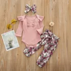 Модный комплект одежды для маленьких девочек и мальчиков, хлопковый комбинезон с длинным рукавом и брюки с цветочным принтом, головной убор, Детский костюм, одежда для беременных