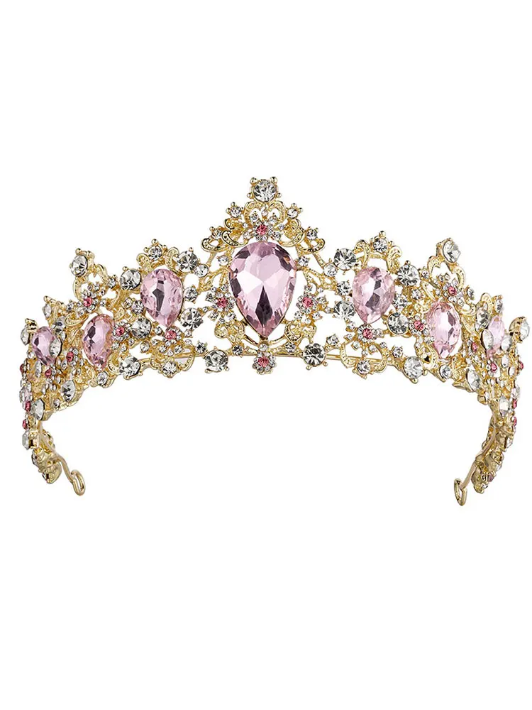Gold Pink Барочная диадема KMVEXO, золотая диадема с красными, синими и зелеными кристаллами - Окраска металла: Gold Pink