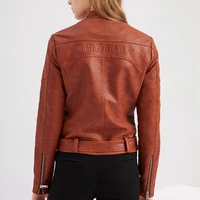 brown lambskin leather jacket mandarin collar women pu moto biker coats with sashes fall 2020 fashion blak pink streetwear