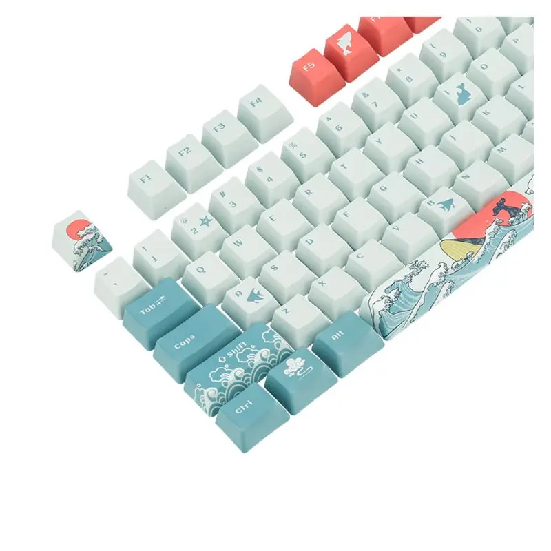 

5 Sides Dye-Sublimation 108 Keys OEM PBT Keycaps Full Set Mechanical Keyboard Keycaps Ukiyo-e Sea Waves Keycaps