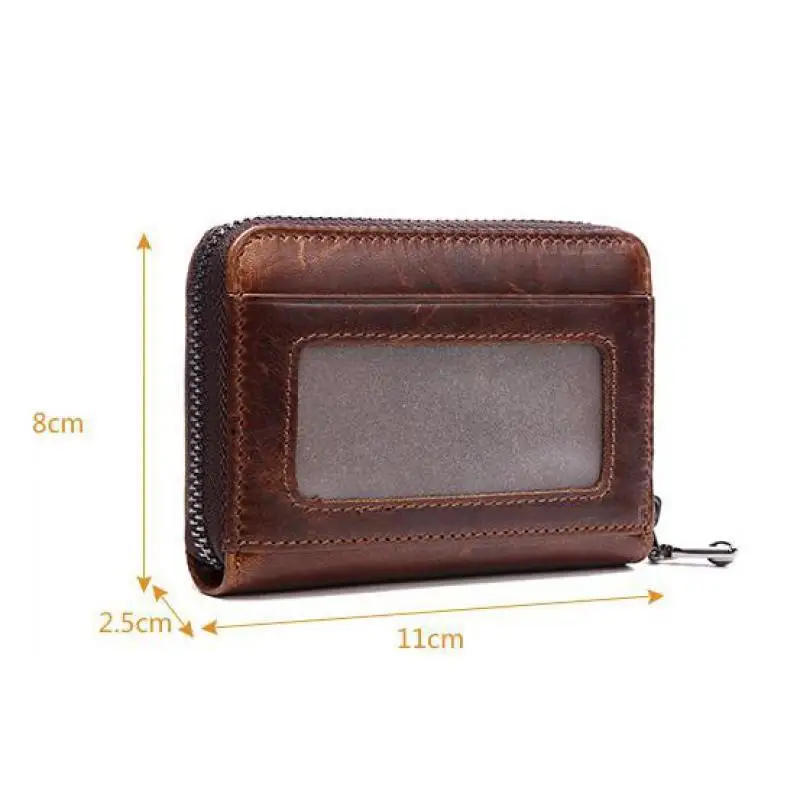 

YourSeason 2021 Retro Zipper Genuine Leather Multi-card Position Cow Leather Business Credit Card Holder Coin Purse