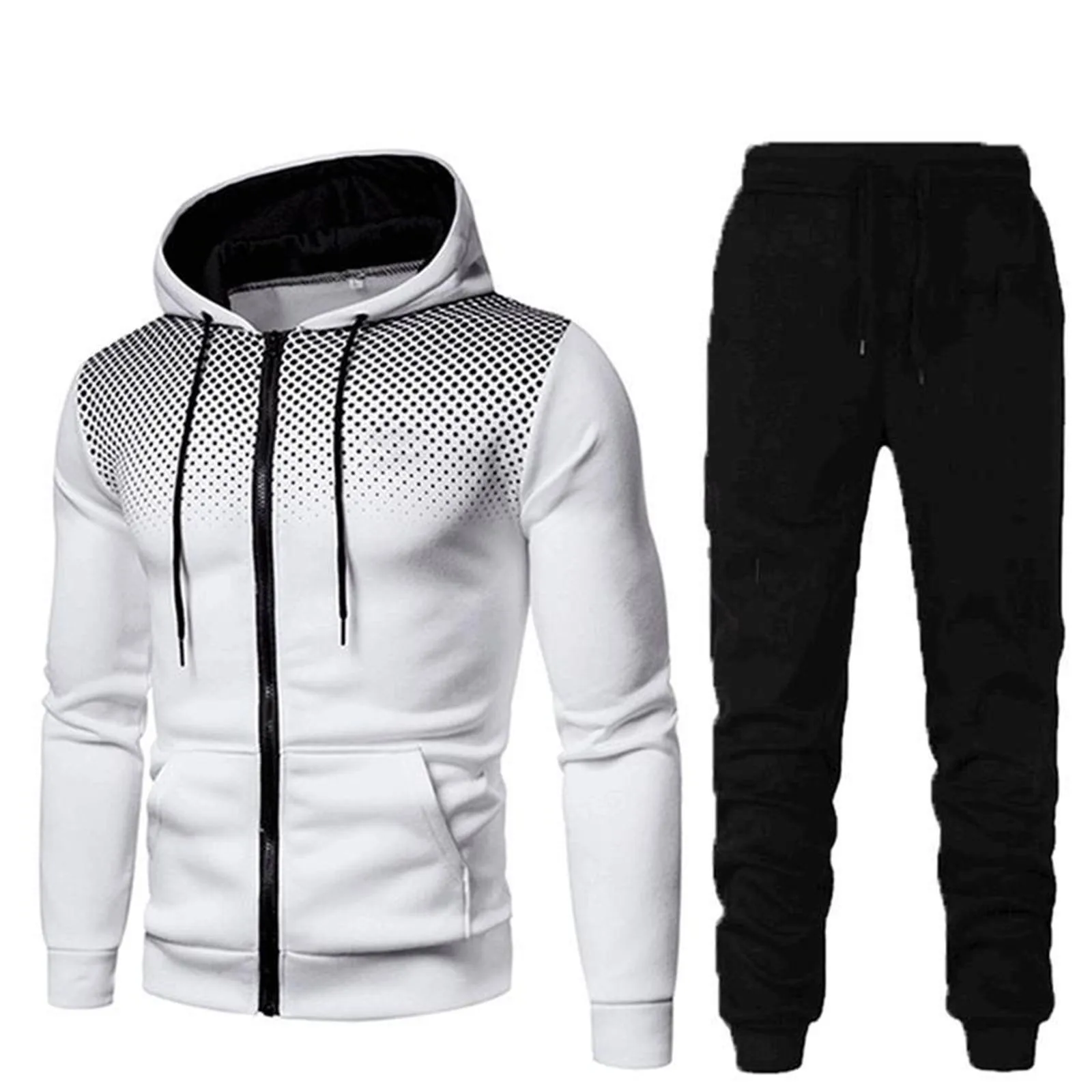

New Dots Printed Men Set Fashion Zipper Fitness Suit Men 2Pcs Tracksuit Sportswear Hoodies Sweatshirt And Pants Joggers Suit