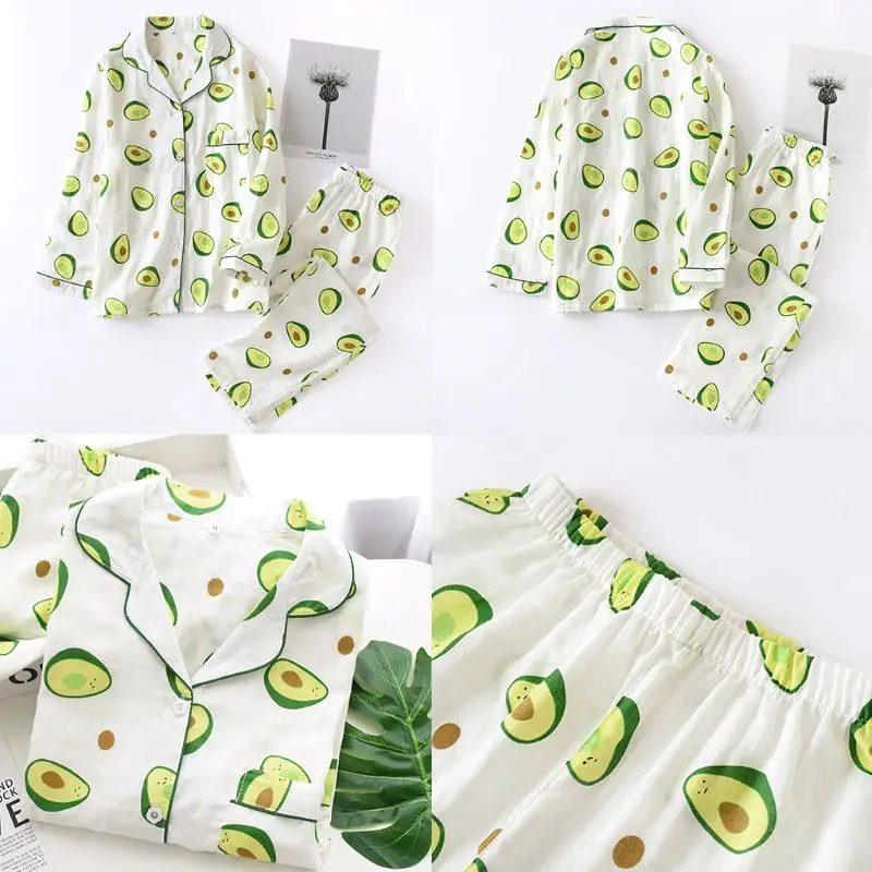 Женский пижамный комплект с принтом авокадо длинными рукавами и брюками 2
