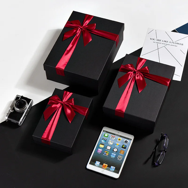 Прямоугольная Черная подарочная коробка для конфет шарф дня рождения рубашка