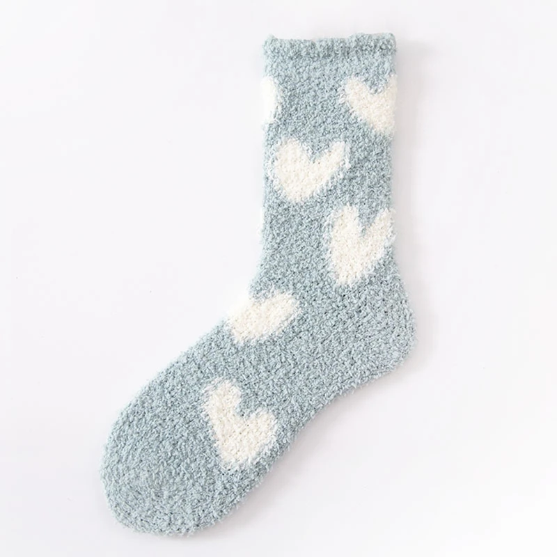 10 Pairs Women Winter Thick Coral Velvet Fuzzy Slipper Socks Sweet Heart Jacquard Candy Color Cozy Warm Home Sleeping Hosiery Gi |