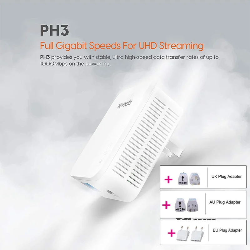 Tenda PH3 AV1000 1 пара гигабитный адаптер питания до 1000 Мбит/с Ethernet PLC Homeplug для