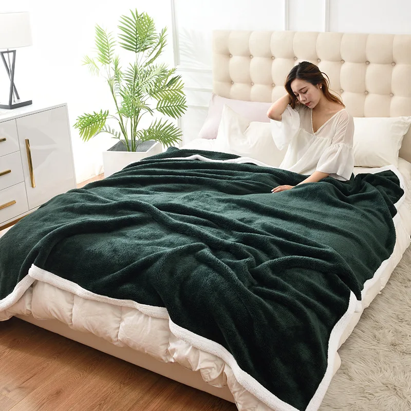 Осеннее и зимнее плотное однотонное одеяло из овчины для офиса йоги покрывало