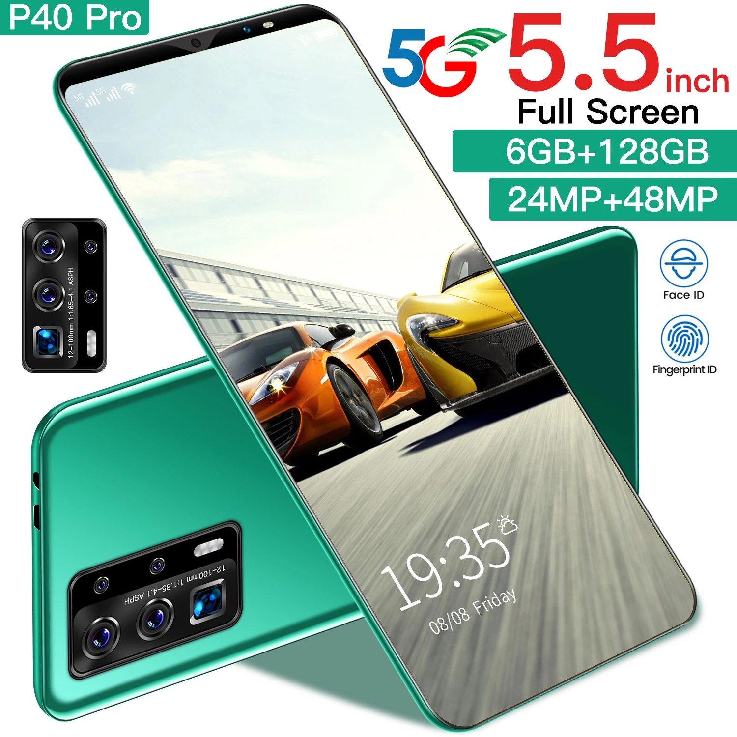 

HD Screen P40 Pro 5.5 Inch Smart Phones 24+48MP Android Unlocked Cellphone 4800mAh Battery Face ID 10 Core Unlock 5G Mobilephone