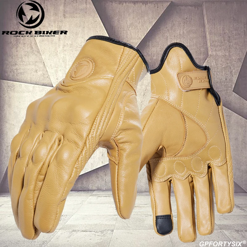 

ROCKBIKER Men's Motorcycle Leather Gloves Breathable Touch Screen Moto Gloves Summer Autumn Motorbike Gloves Black Khaki