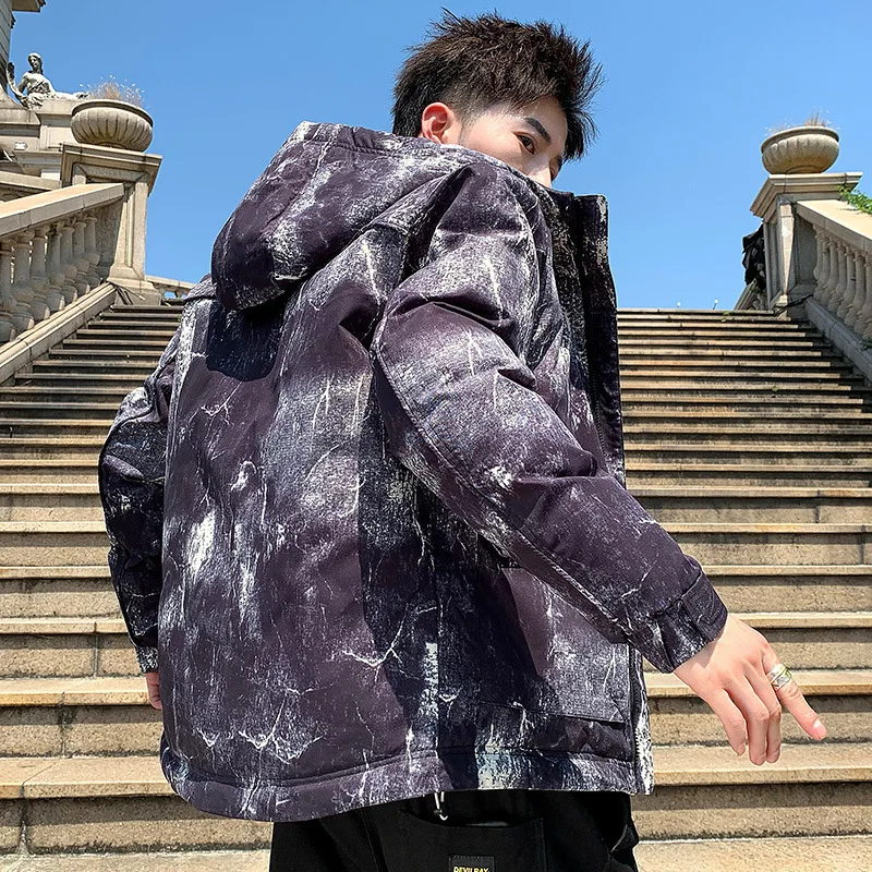 Winter men's camouflage side seam pocket cotton jacket new Korean version of the trend of casual loose thick hooded jacket