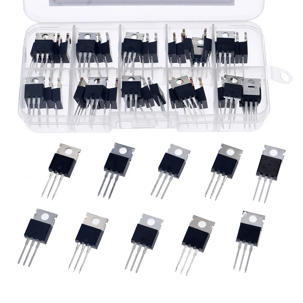 50Pcs/box 10 Values Mosfet Transistor Kit IRF9640 IRFZ24 IRF9630 IRFZ46 IRF540 IRF3710 IRF1010 IRF9530 IRFZ44 IRF9540 IRF4905 |