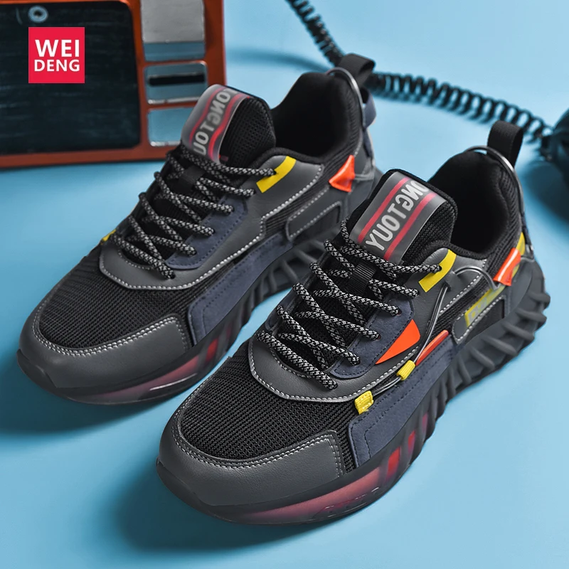 

Weideng мужские сетчатые повседневные кроссовки на плоской платформе, износостойкие, с круглым носком, из ПУ резины, обувь на заказ, для занятий...