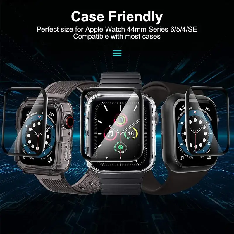 

3Pack Gourde Screen Protector for Apple Watch Apple watch 5 4 40MM 44MM iWatch Series Screen Protector Soft Edge Tempered Glass