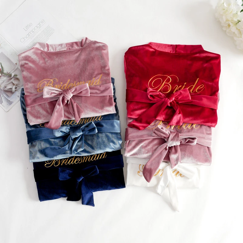 

Женский красный халат для невесты и подружки невесты, Свадебный халат, Новое поступление, золотистая бархатная ночная рубашка, домашняя оде...