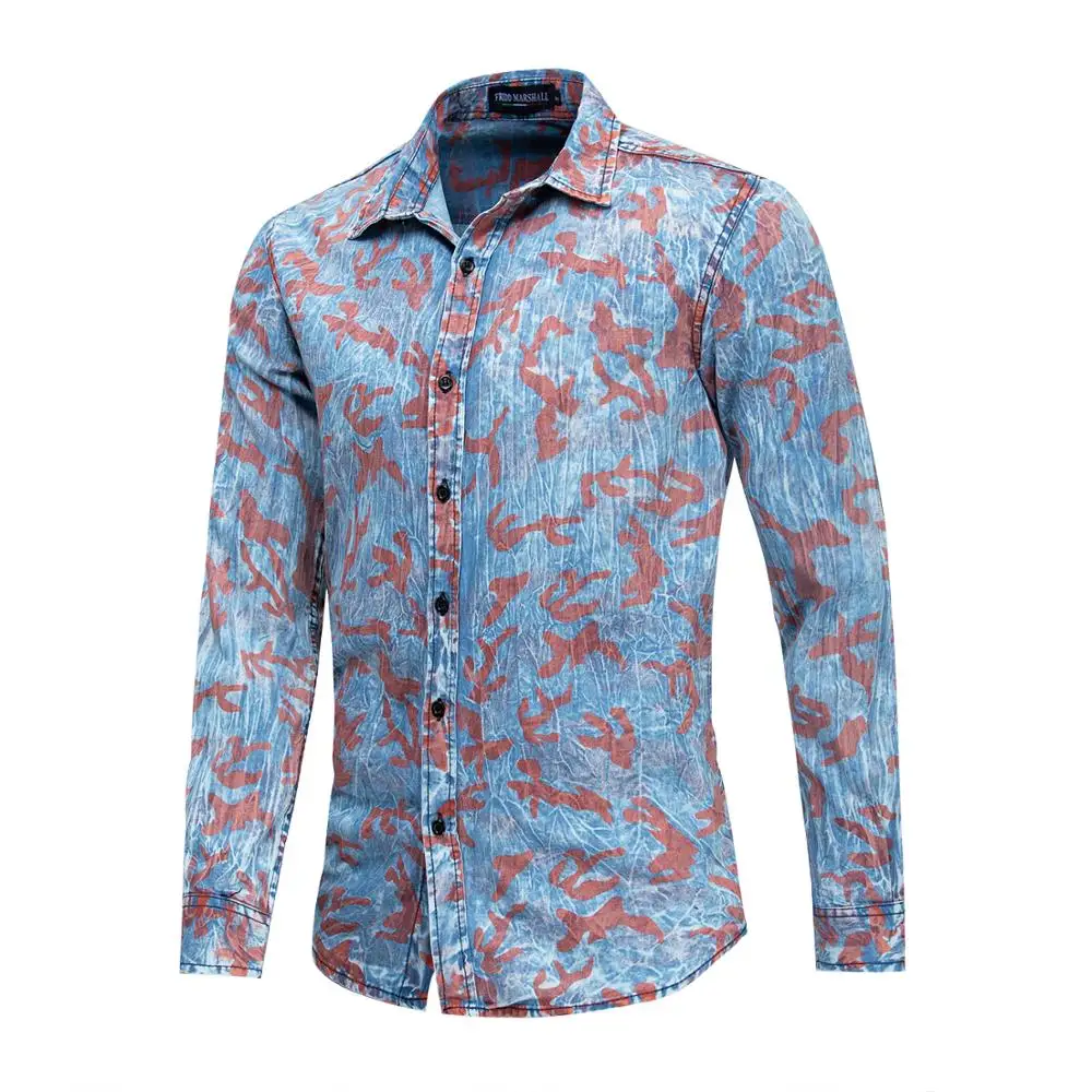 Fredd Marshall новинка 2019 модная мужская рубашка с принтом длинный рукав повторяющийся