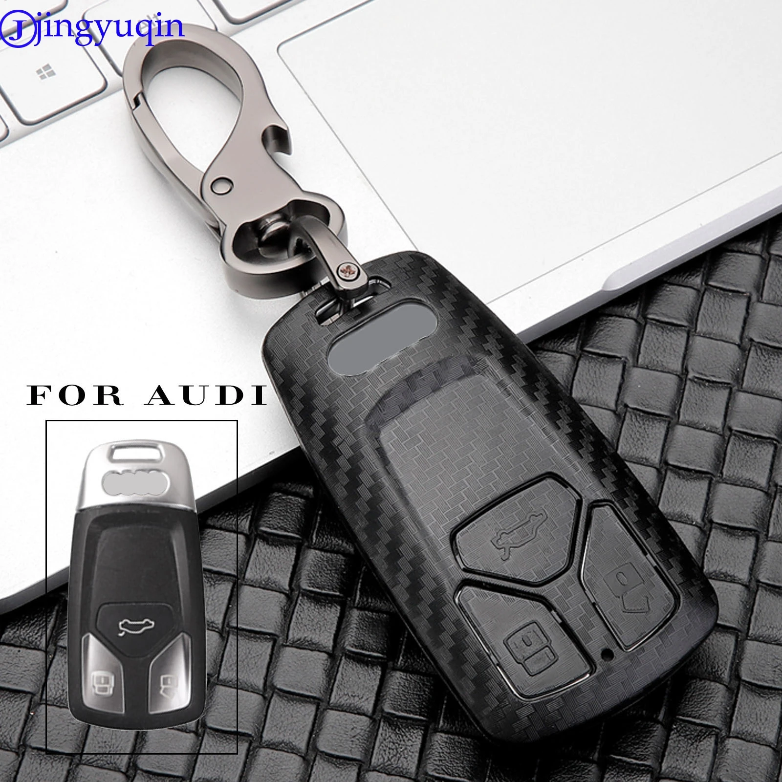 Jingyuqin карбоновый чехол для ключей автомобиля Audi A1 A3 A4 A5 A6 A7 A8 Q5 Q7 TT TTS Умный брелок