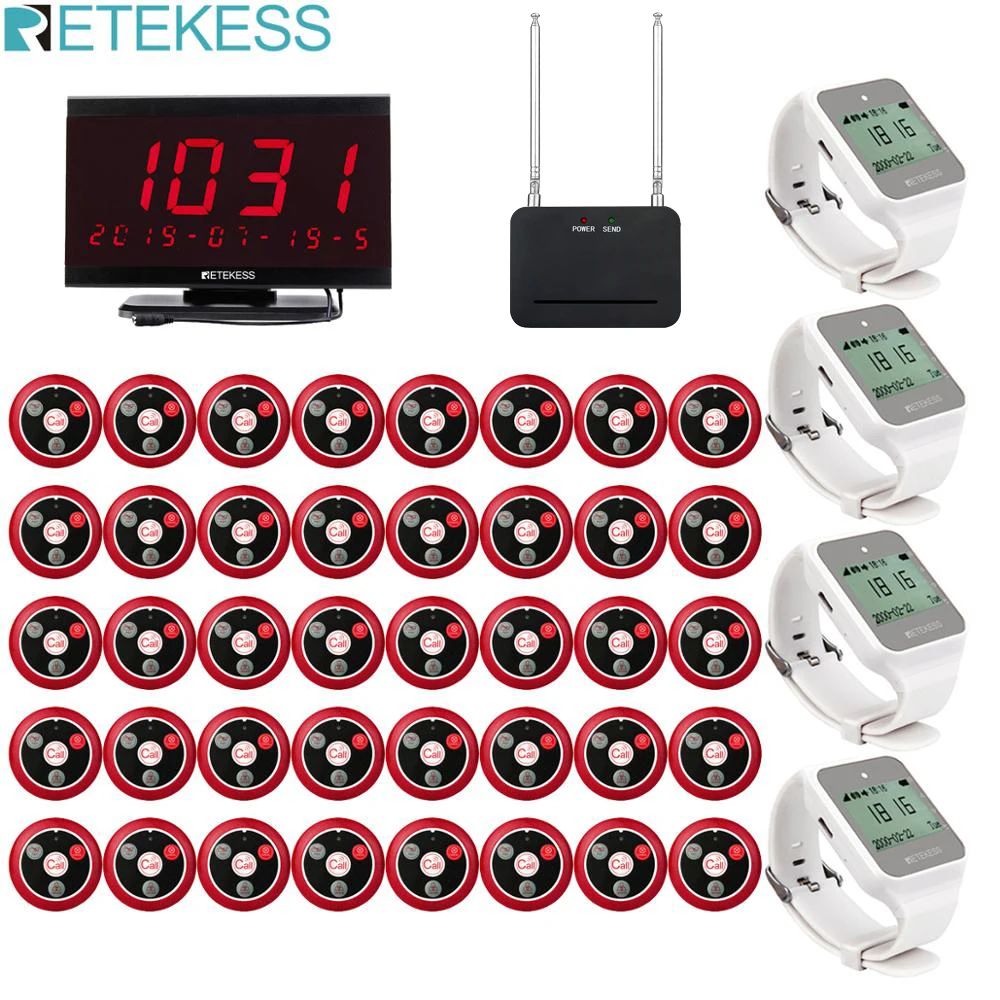 Retekess ресторанный пейджер 40 шт. T117 кнопка вызова + 4 TD108 приемник часов хост