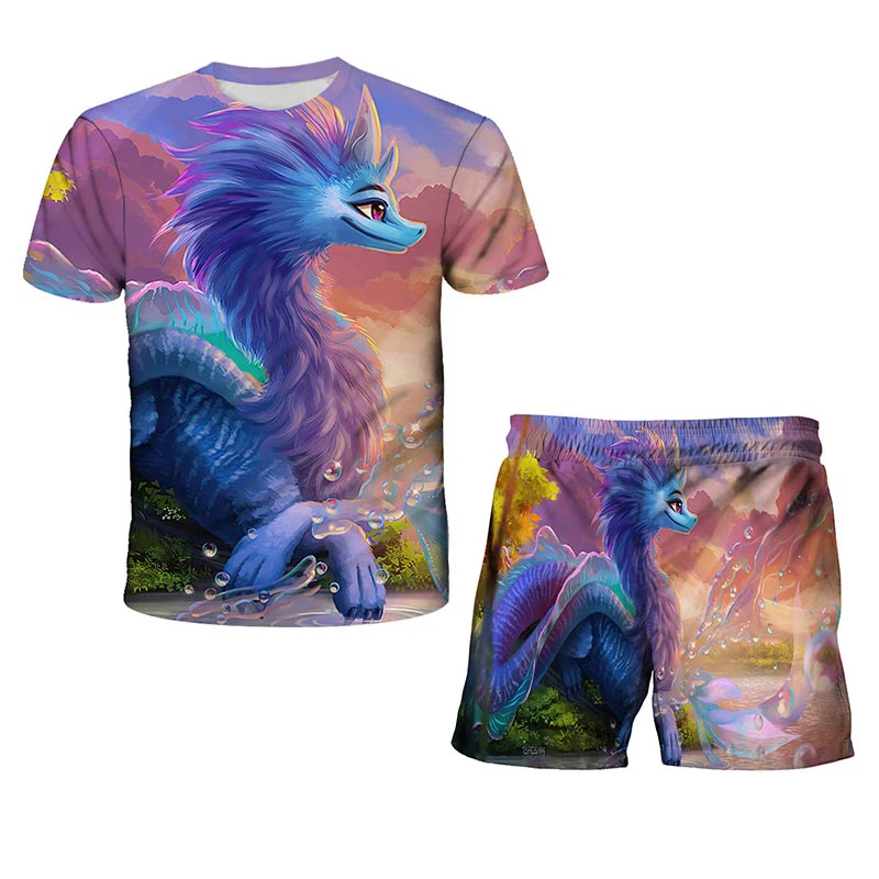 

New RAYA AND THE LAST DRAGON Sets Tshirts+Pants Boys Clothes Suits Children Shorts Short Sleeve Boys Girls Tops Tee Fashion Suit