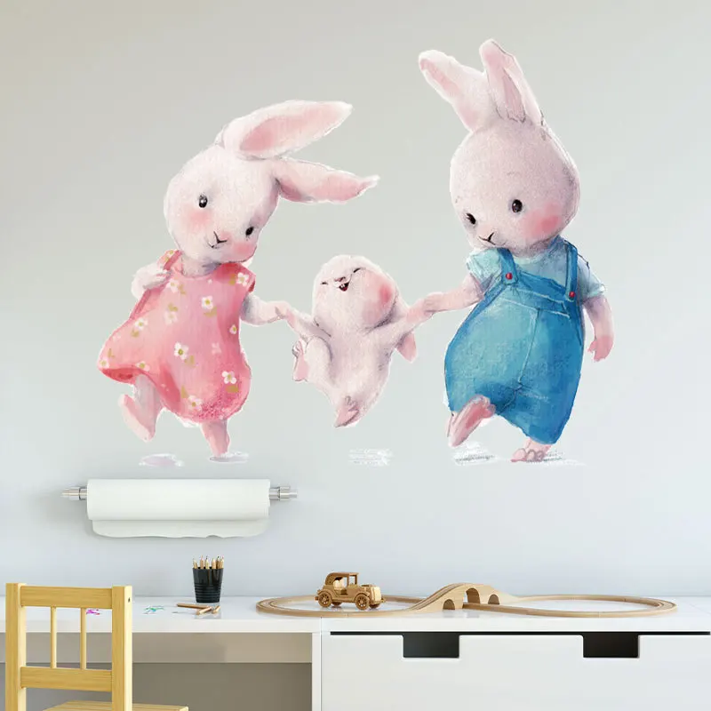 Cute Bunny Wall Stickers for Children Kids Rooms Girls Baby Room Bedroom Decoration Nursery Cartoon Animals Rabbit WallPaper | Дом и сад