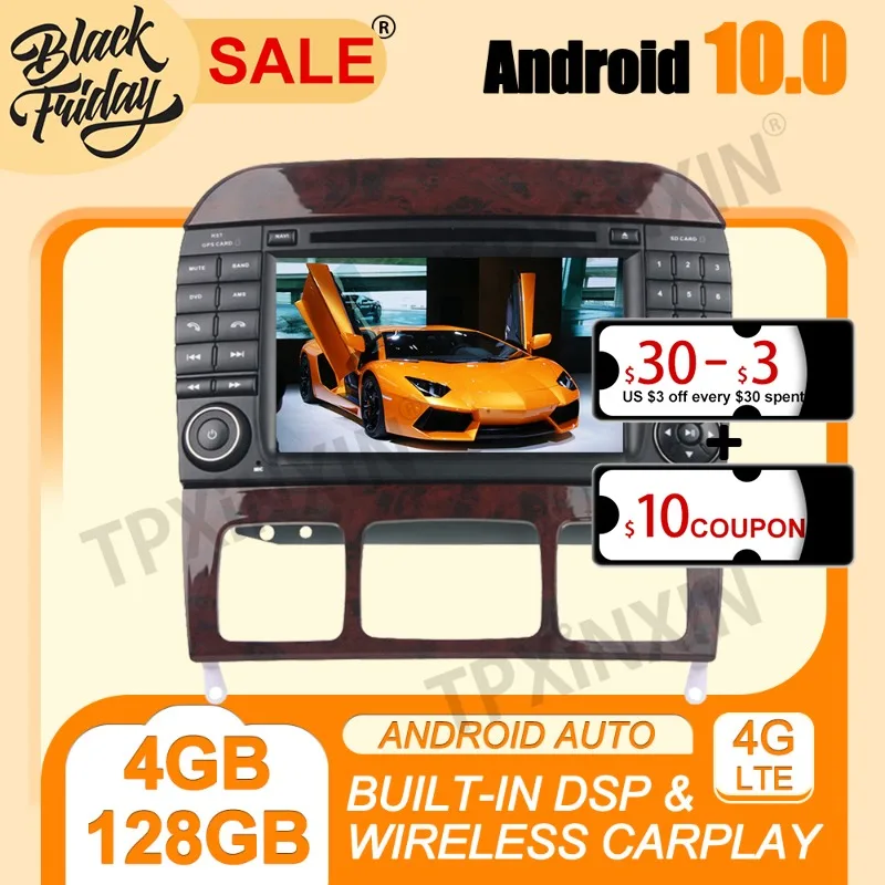 4G + 128G Android 10 0 для Benz S-Class W220/S280/S320/S350 /S400/S500 мультимедийный плеер стереомагнитофон