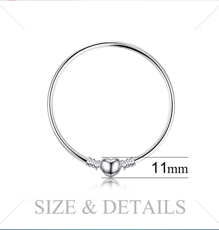 Jewelrypalace Аутентичные 925 пробы Серебряное сердце застежка Бусы, Браслет Браслеты для Для женщин 16-19 см простой дизайн Fine Jewelry