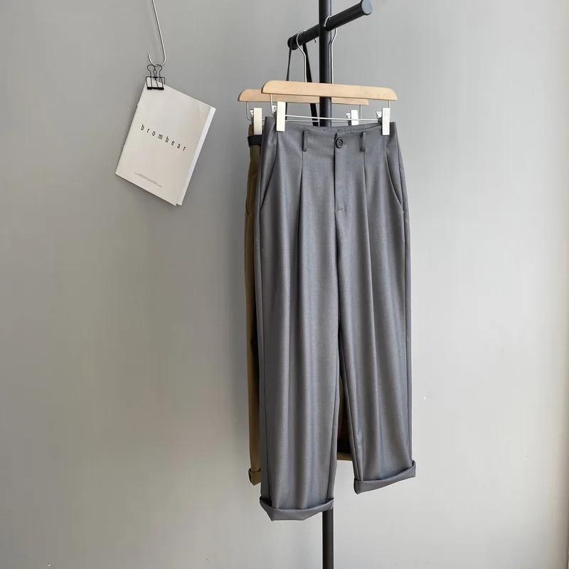 Весенний женский костюм брюки с высокой талией серые хаки широкие мягкие Осенние