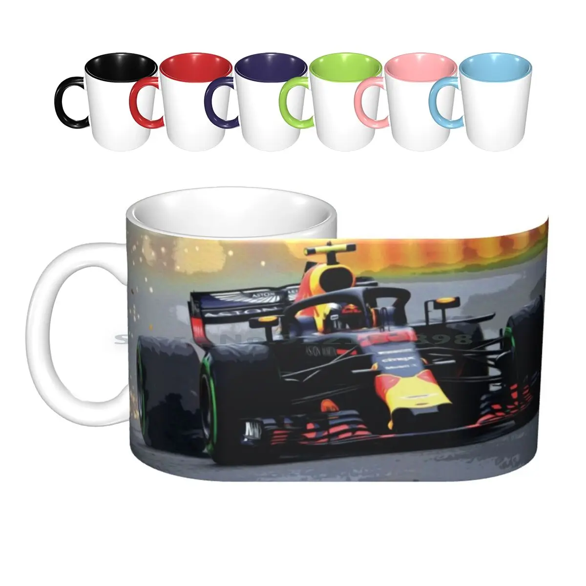 

Racing With Sparks Oil Painting Ceramic Mugs Coffee Cups Milk Tea Mug Racecar Racing Racecars Sports Fia Racingdriver Racing