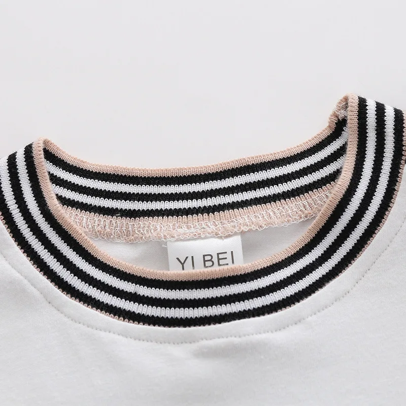 

New 2021 summer fashion kids clothes Unisex O-Neck cotton plaid stripe Patchwork short-sleeved baby boys girls T-shirt 1-6 years