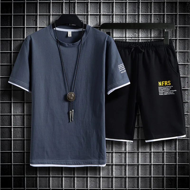 

Set 2020 Summer Men Fashion 2 PCS Sportswear Mens Short Sleeve Cotton T-shirt Shorts Sets Male Sweat Suit Casual Tracksuit
