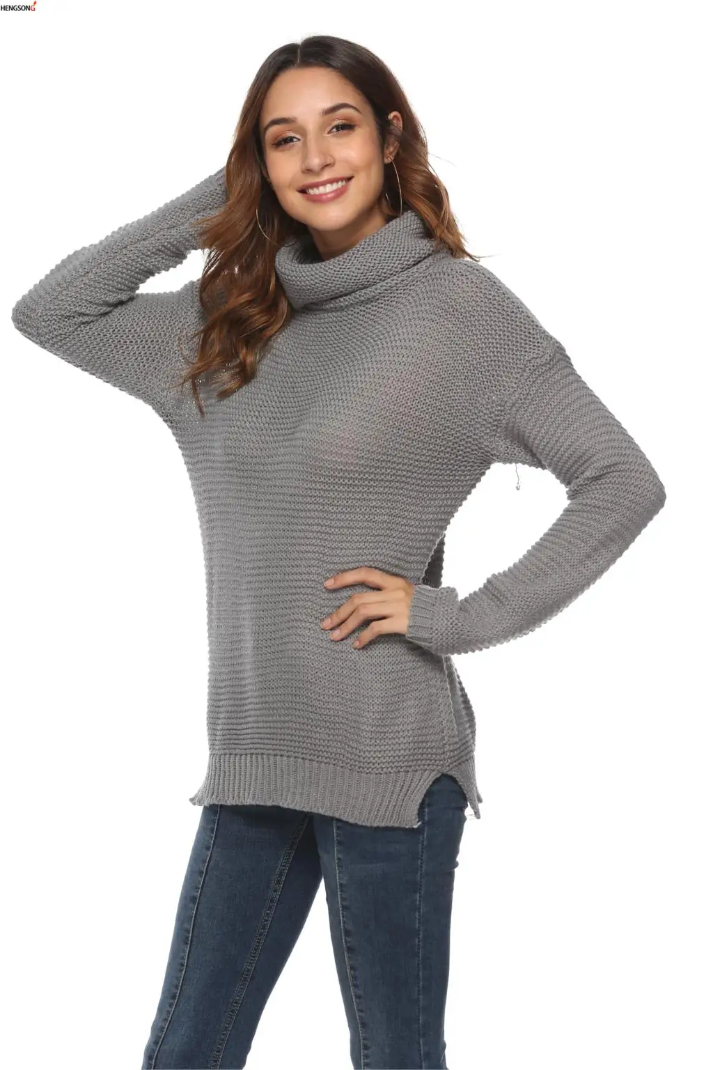 Осенне-зимний свитер с высоким воротником толстый теплый трикотажный пуловер