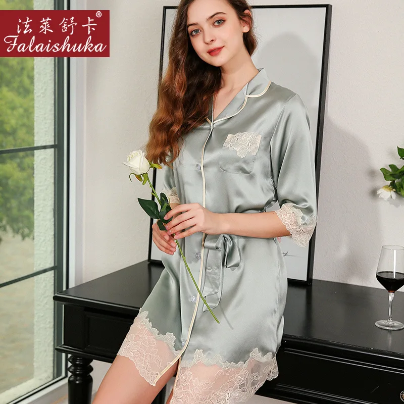 

Silk Nightgowns Women Sexy Sashes Lace Patchwork Silk Sleepwears Summer 2021 Mini Sleepwear Sleepshirts Home Wears