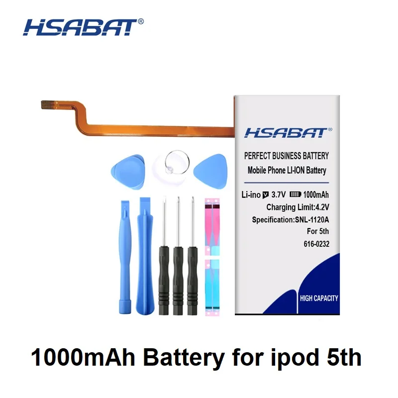 HSABAT 1000mAh 616-0232 Аккумулятор для iPod 5th 7th Video 60GB 80GB 6th gen классический толстый 160GB