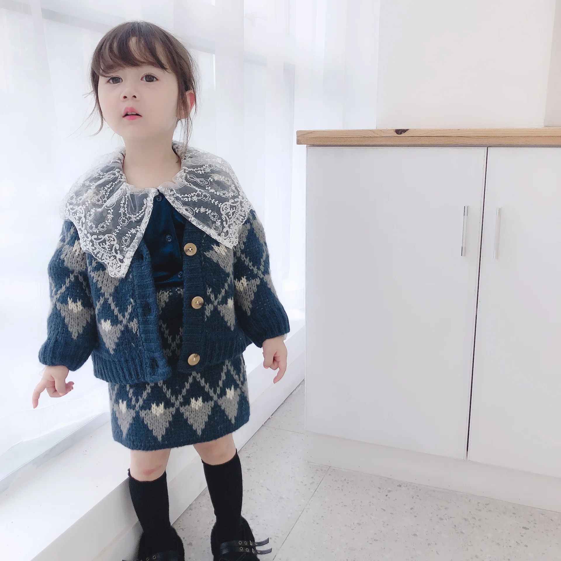 Весна-Осень 2019 одежда для маленьких девочек комплект одежды из бутика свитер с