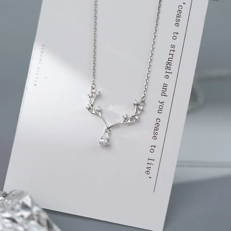 Женское ожерелье с кулоном в виде оленя и лося серебряное из циркония форме капли
