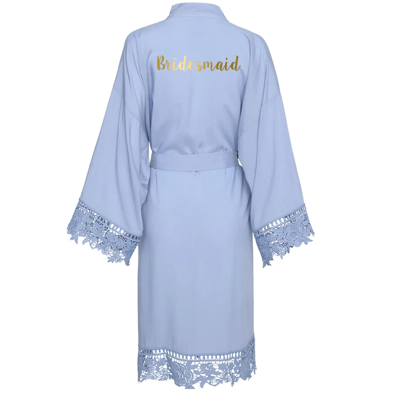 Light b bridesmaid YUXINBRIDAL, новинка, темно-синее однотонное хлопковое кимоно, халаты с кружевной отделкой, женский свадебный халат для невесты, халат, одежда для сна, белое платье для подружки невесты - Цвет: Light b bridesmaid