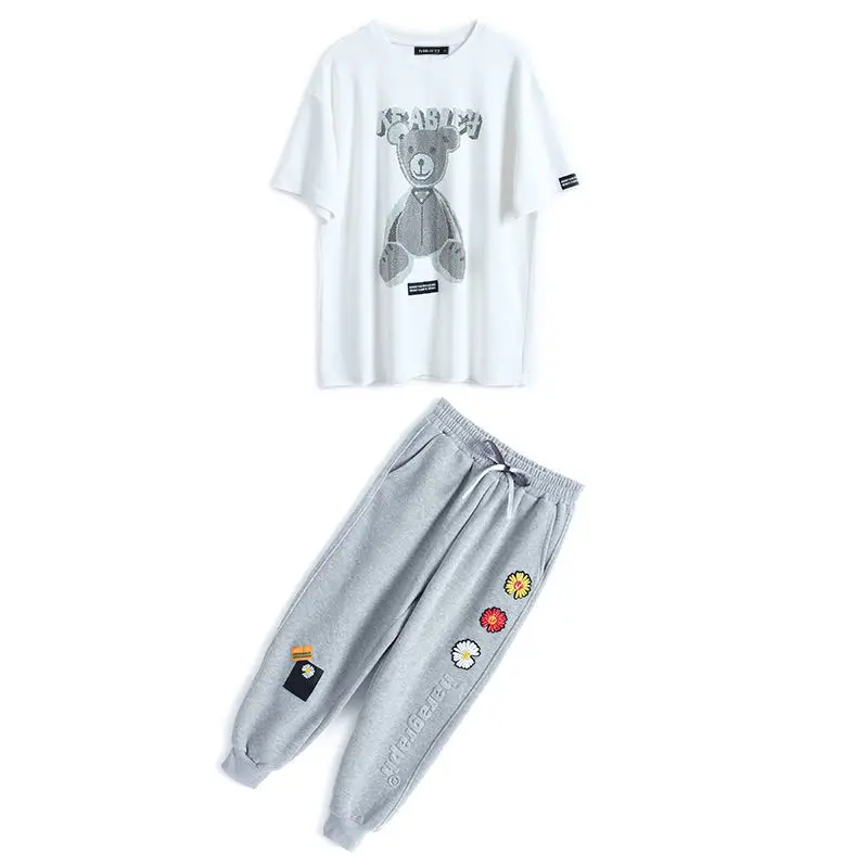 

Heavy Industry Loose Slimming round Neck T-shirt Daisy Ankle Banded Pants Leisure Sports Suit Women's Clothing 2021 Summer New