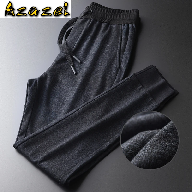 Azazel Plaid Mens Pants Luxury Soft Knitting Elastic Waist Autumn Male Pants Plus Size 4xl Slim Fit Casual Man Trousers