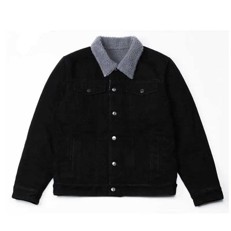 KIOVNO мужские зимние теплые джинсовые куртки с меховым воротником толстые