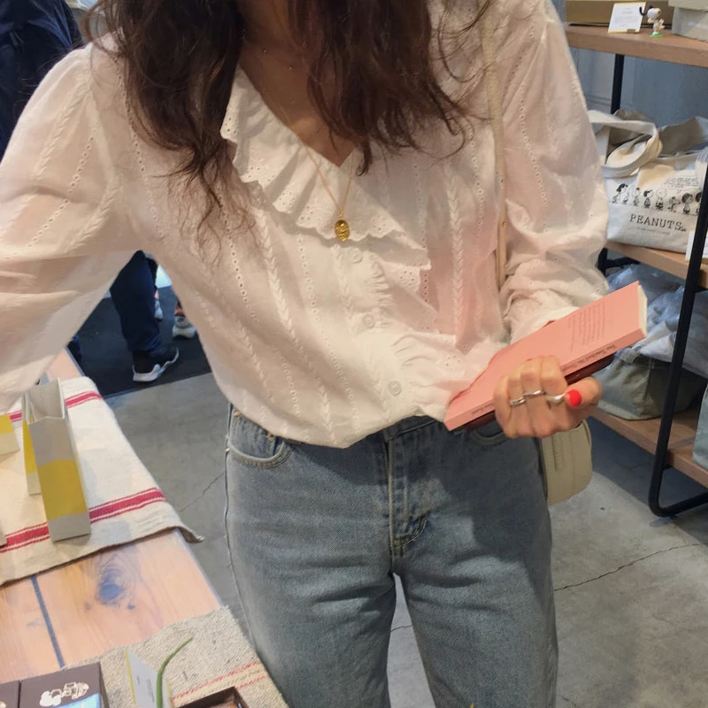 Blusas 2021 Хлопковые женские топы и блузки простой в виде листка лотоса сбоку с