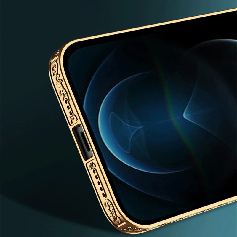 

Blooming Flowers Phone Case for IPhone 12 Cover Plating Tempered Glass Carving Frame Hard Cover for IPhone 12 Pro Max