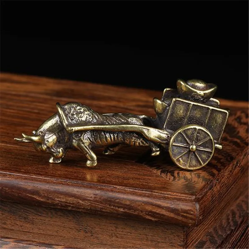 

3D Solid Bullock Cart Casting Animal Figurine Metal Sculpture Home Office Room Desktop Decoration Collect Ornaments Gifts