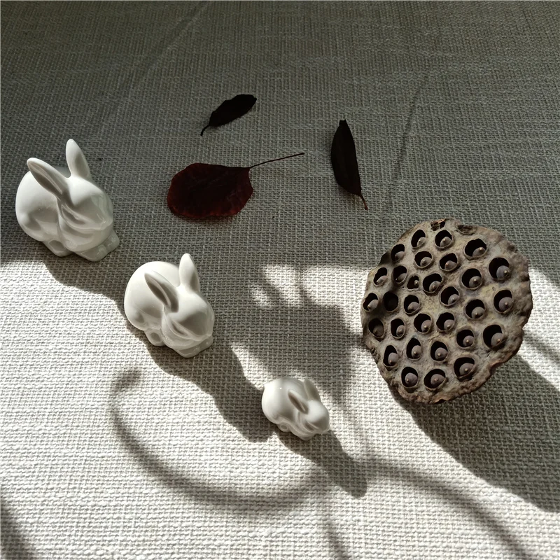 Милый керамический кролик семейный заяц белое украшение для дома в