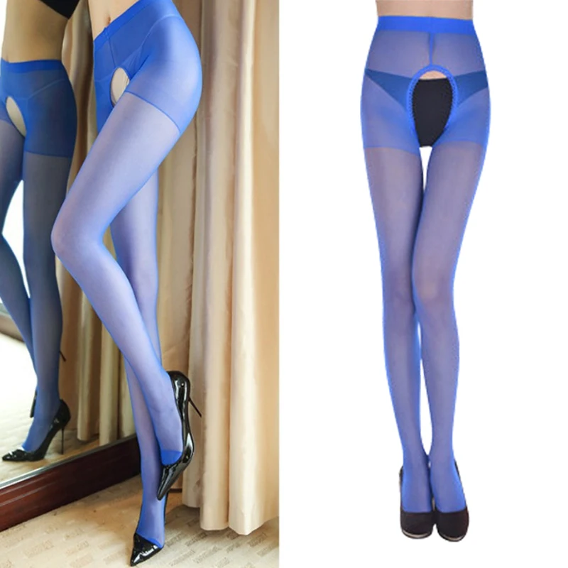 

Blue Color Open Crotch File Sexy Stocking for Women Body Compression Thin Women Tights Erotic Stockings Pantyhose
