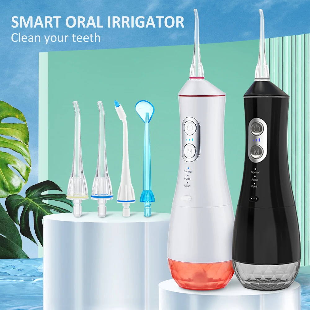 

Oral Irrigator Portable USB Rechargeable Water Dental Flosser Irrigation Water Tank Waterproof Teeth Cleaner 280ml 5 Nozzles