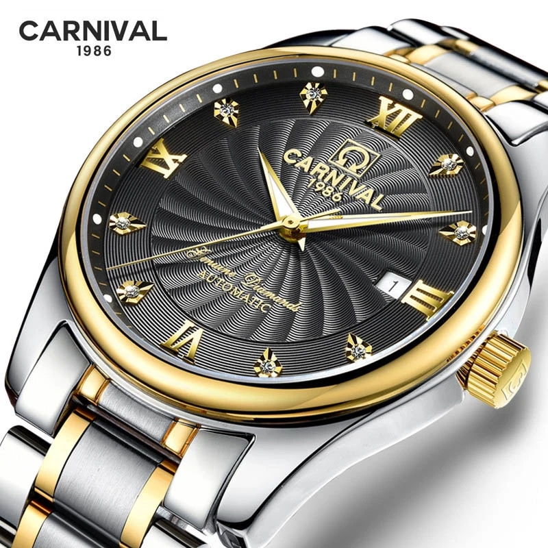 Relogio Masculino Fashion Rhinestone dial Calendar Luxury Steel and Leather Watch Automatic Men Clock Men Mechanical Watches NEW