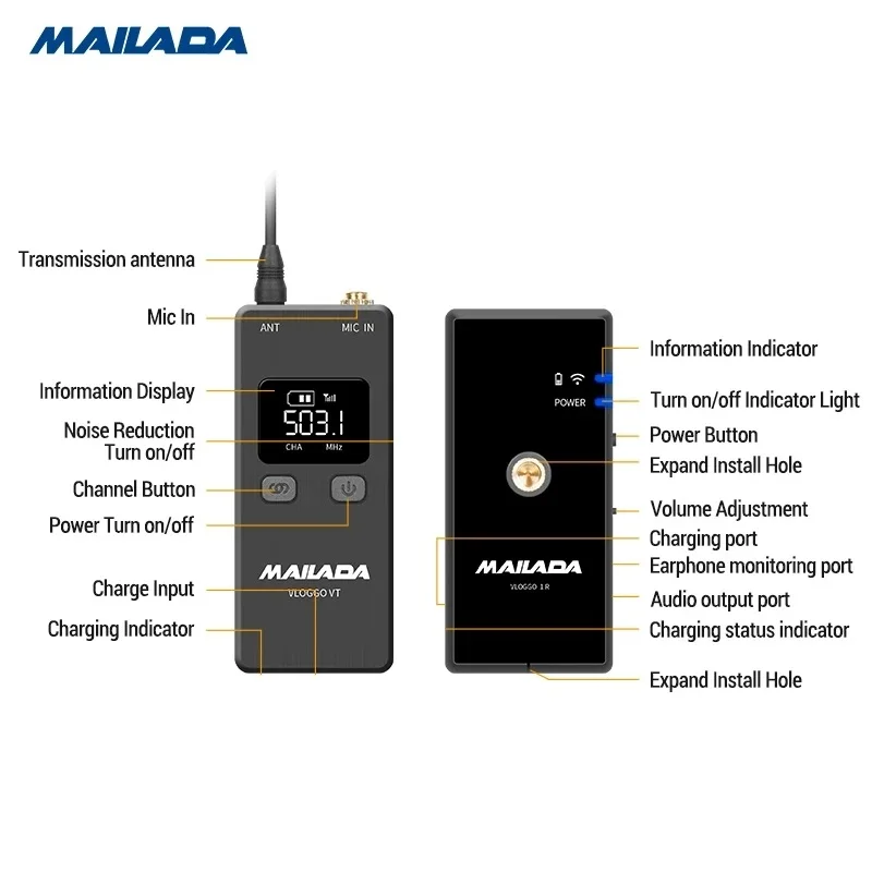 Mailada Vlog Go UHF Condensor Wireless Microphone System Video Recording Lavalier Lapel Mic for iPhone Android DSLR pk Rode | Электроника
