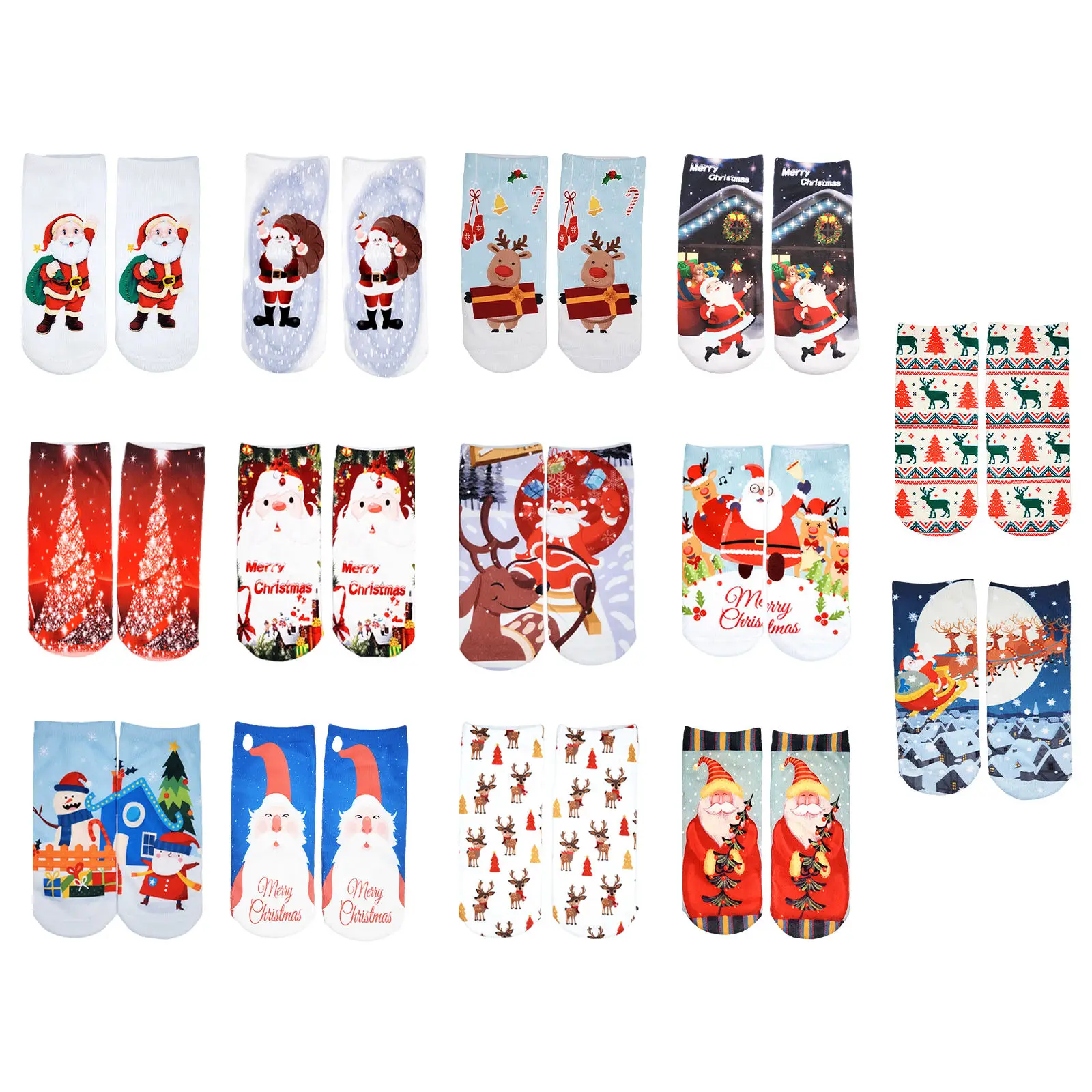 

Novelty Ankle Socks Chrismas Short Sock Santa Claus Snowman Elk for Teens